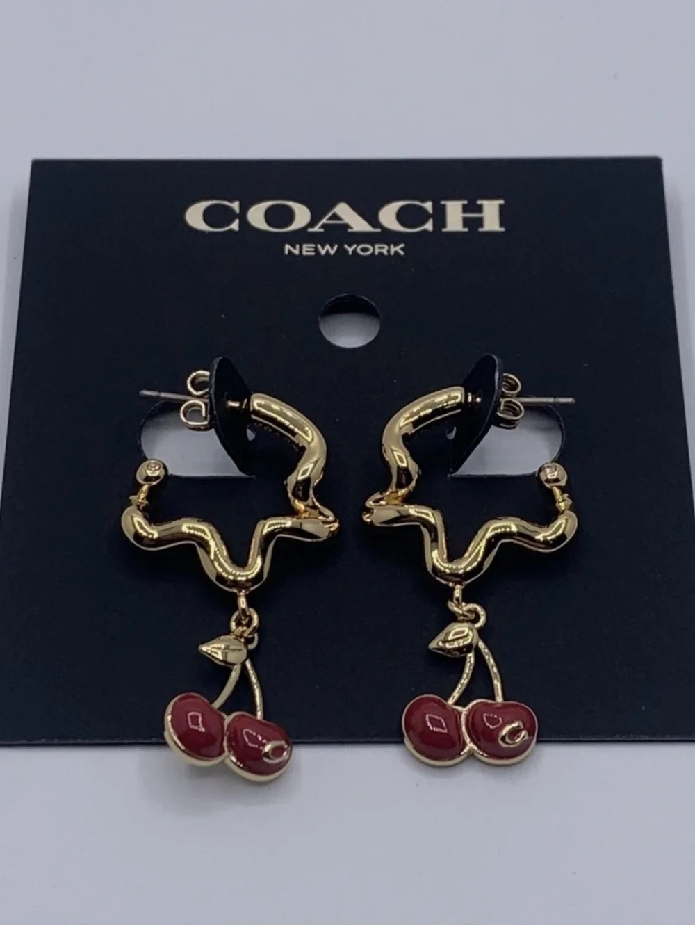 Coach Cherry Wavy Huggie Earrings NWT - Picture 2 of 13